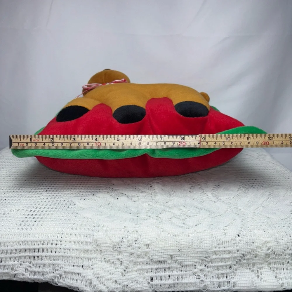 RARE 2 Handmade Christmas Throw Pillows Santa & Reindeer Red Green Fleece‎ 12x12